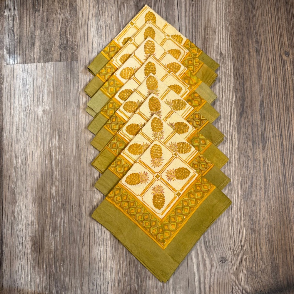 Couleur Nature Bruno Lamy Set of‎ 8 Pineapple Cloth Napkins 19"x19" Cotton India
